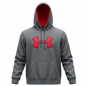 Under Armour Mens Storm Hoodie Gray Red Logo Pullover Sweatshirt Medium Loose